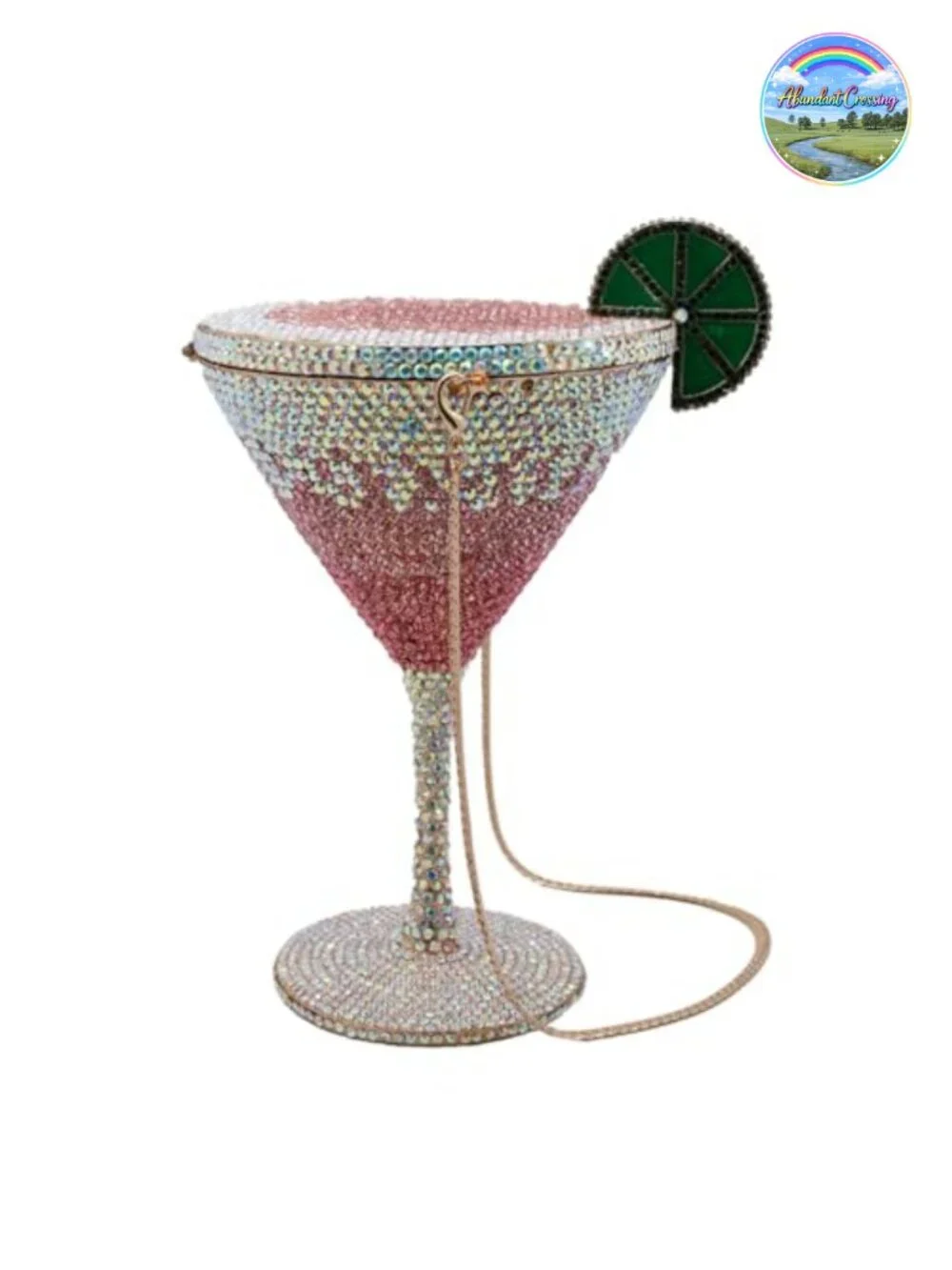 Rhinestone Cocktail Glass Clutch with Detachable Chain Evening Bag